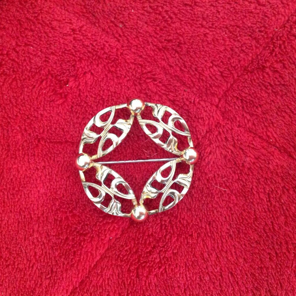 Vintage Vermeil Symmetalic Brooch/Pin; 1/20 14K Gold + Sterling